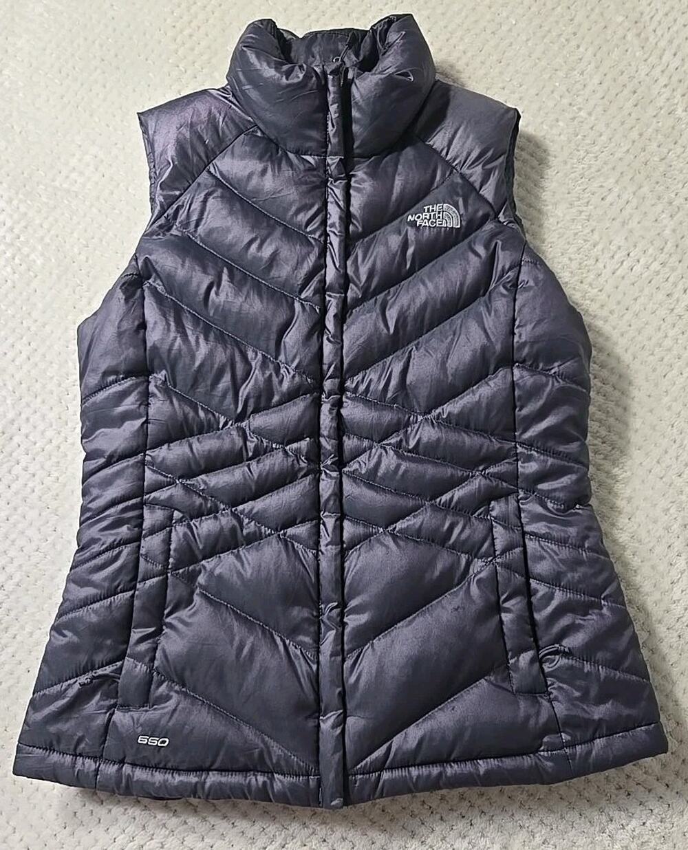 The North Face 550 Down Puffer Vest Womens Medium Gray Full Zip Outdoor #0364